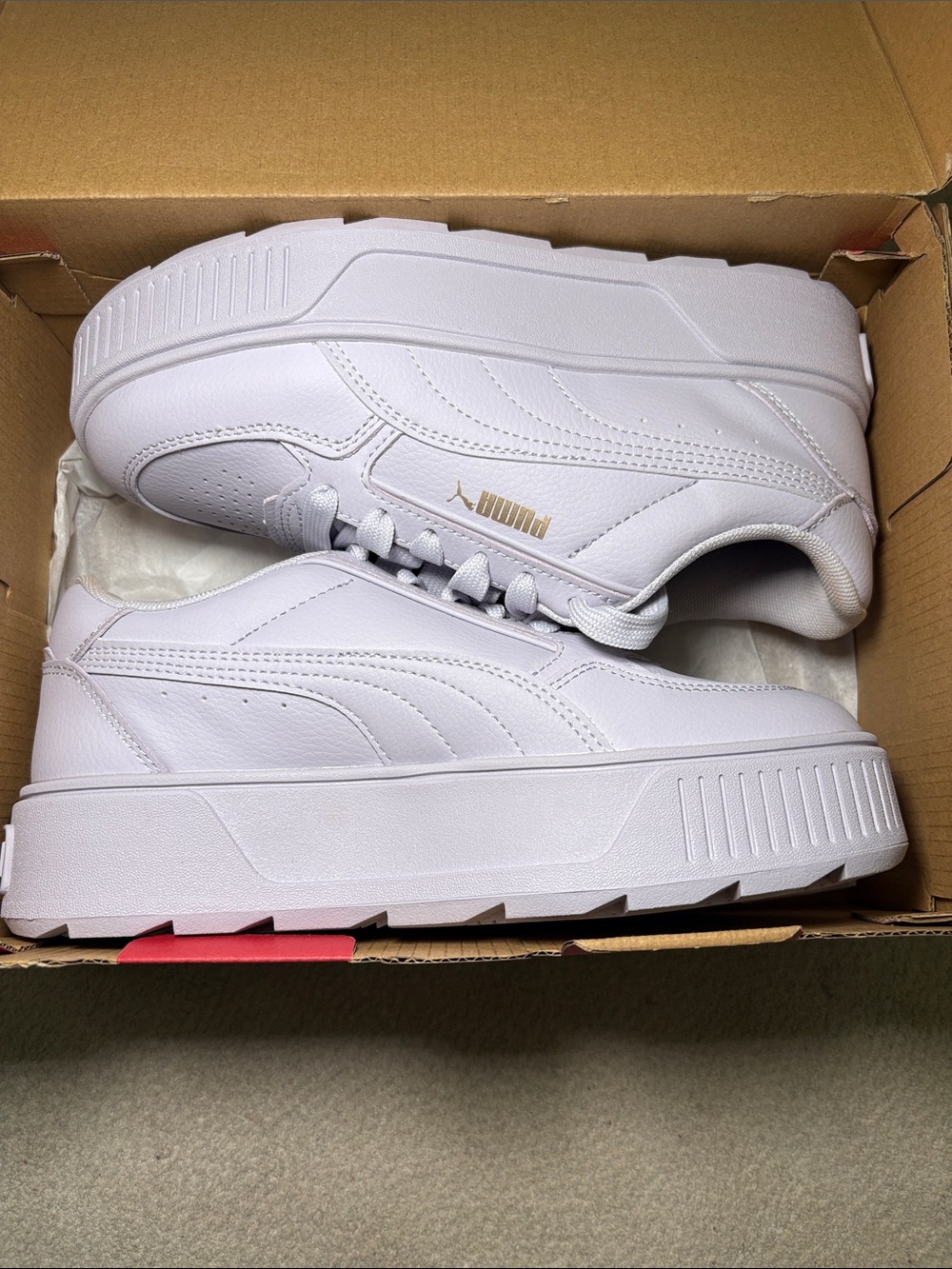 Puma White Platform Sneakers Spring Lavender with Gold Accent